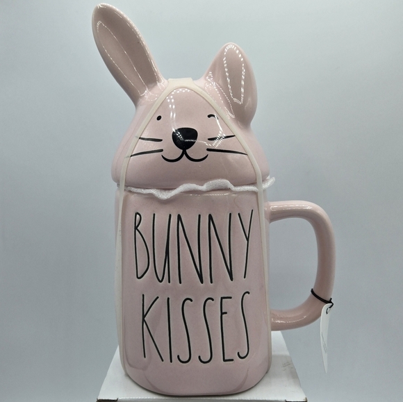 Rae Dunn Bunny Kisses Pink Ceramic Mug with Bunny Topper - Picture 1 of 5